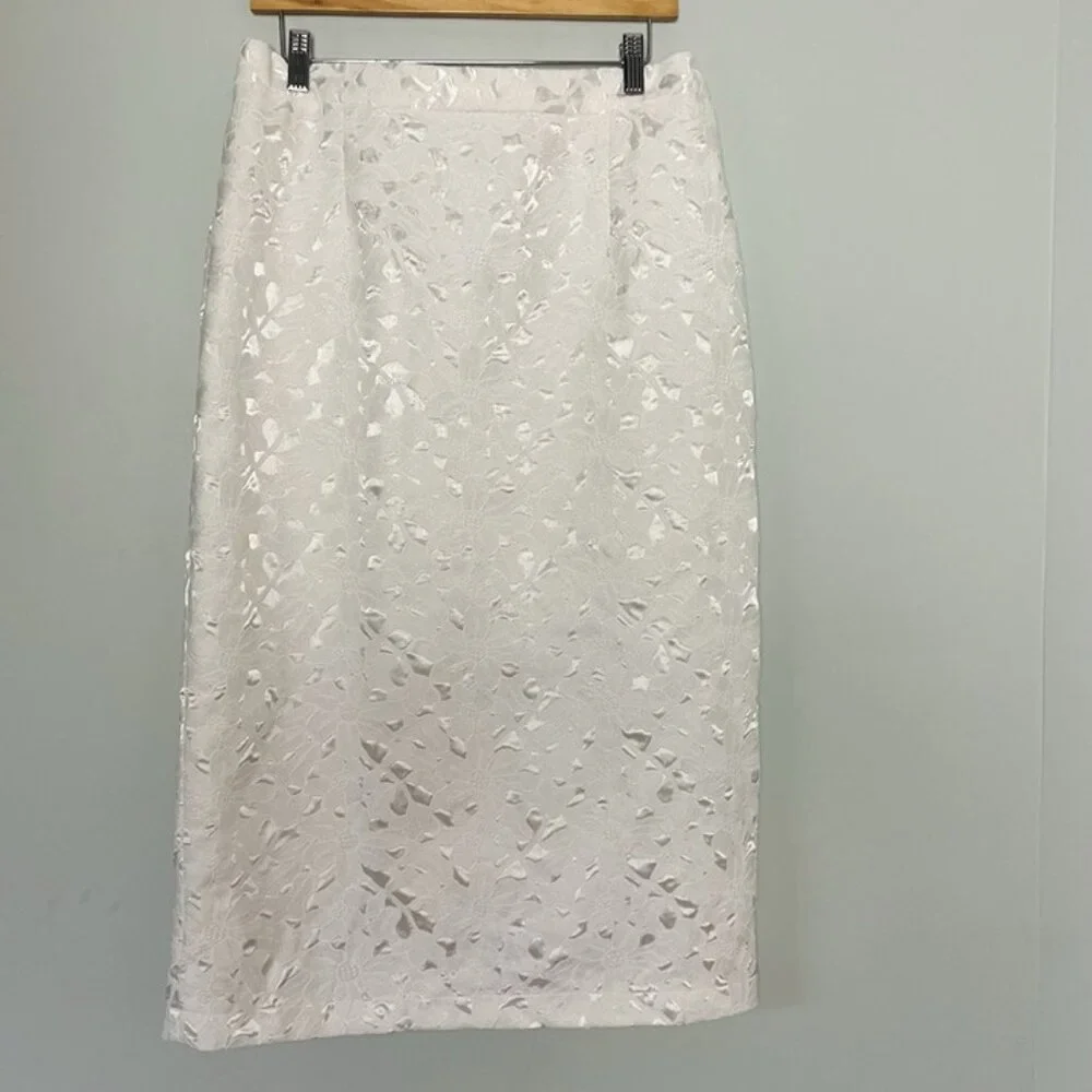 Vintage White Lace Pencil Skirt sz 14 Lined‎ Resortwear Vacation Party Cottage